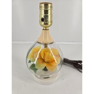 Boho Retro Glass Globe Lamp – Yellow Rose Flower Base Nightstand Accent Light